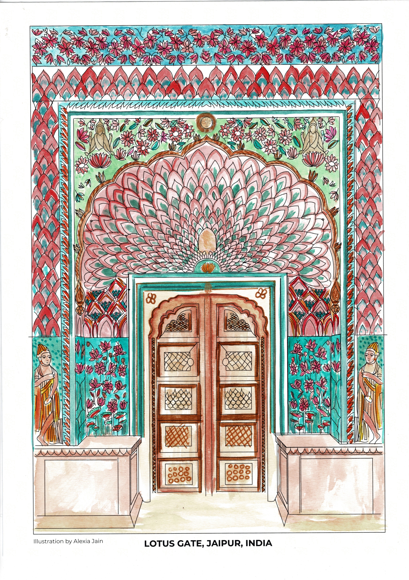 Affiche A3 à peindre – Porte Jaipur "Lotus Gate"