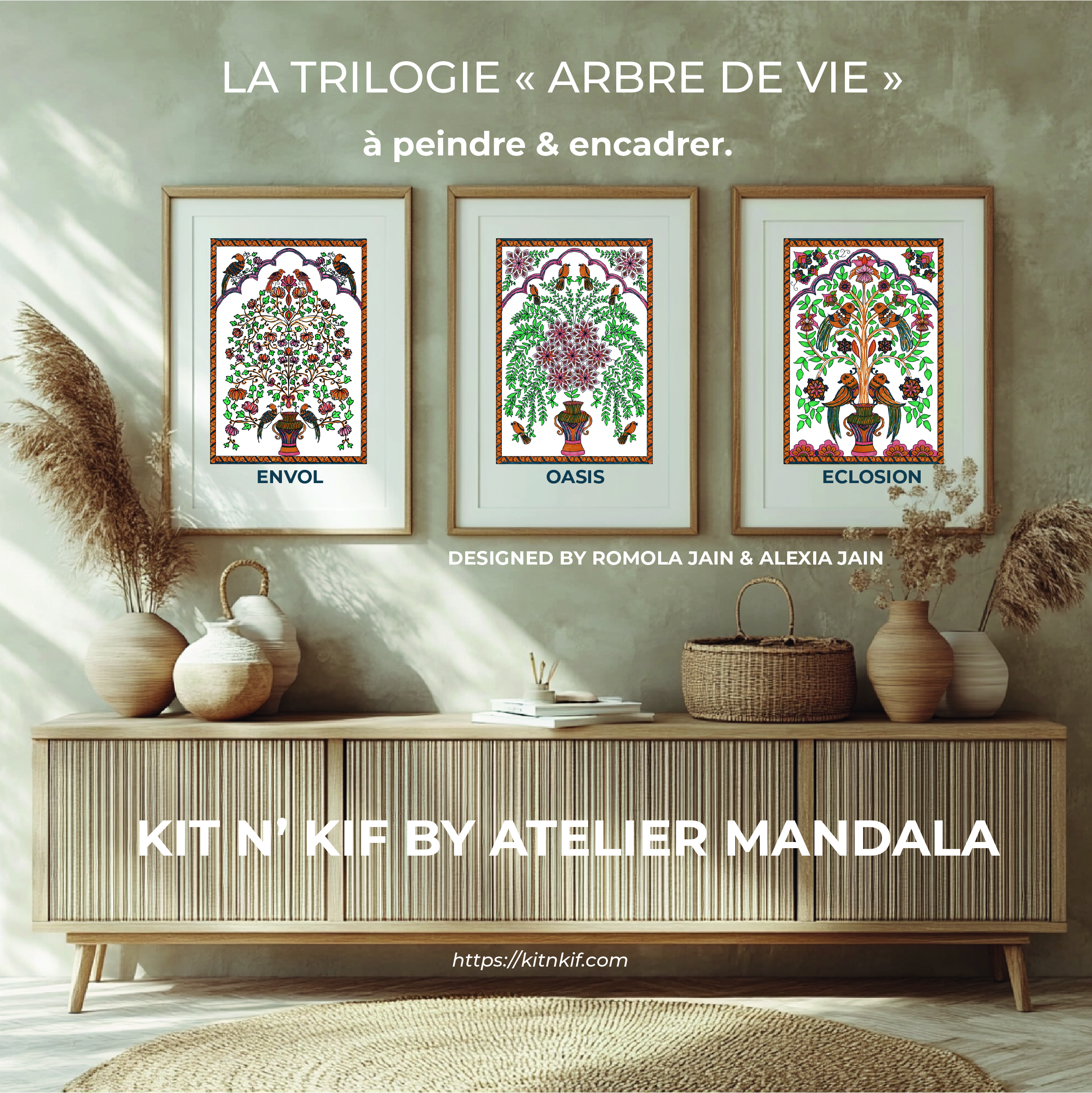 Trilogie Arbre de vie à peindre : Envol, Éclosion, Oasis (affiches A4)